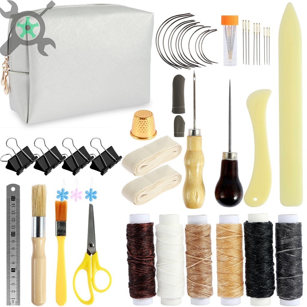 49 ชิ้น ชุดอุปกรณ์เข้าเล่มหนังสือ Hand Book Binding Starter Kit เครื่องมือเข้าเล่ม พร้อมเข็มขนาดใหญ่-ตา Awl ด้ายขี้ผึ้งไม้บรรทัดไม้เหล็ก SHOPCYC2542