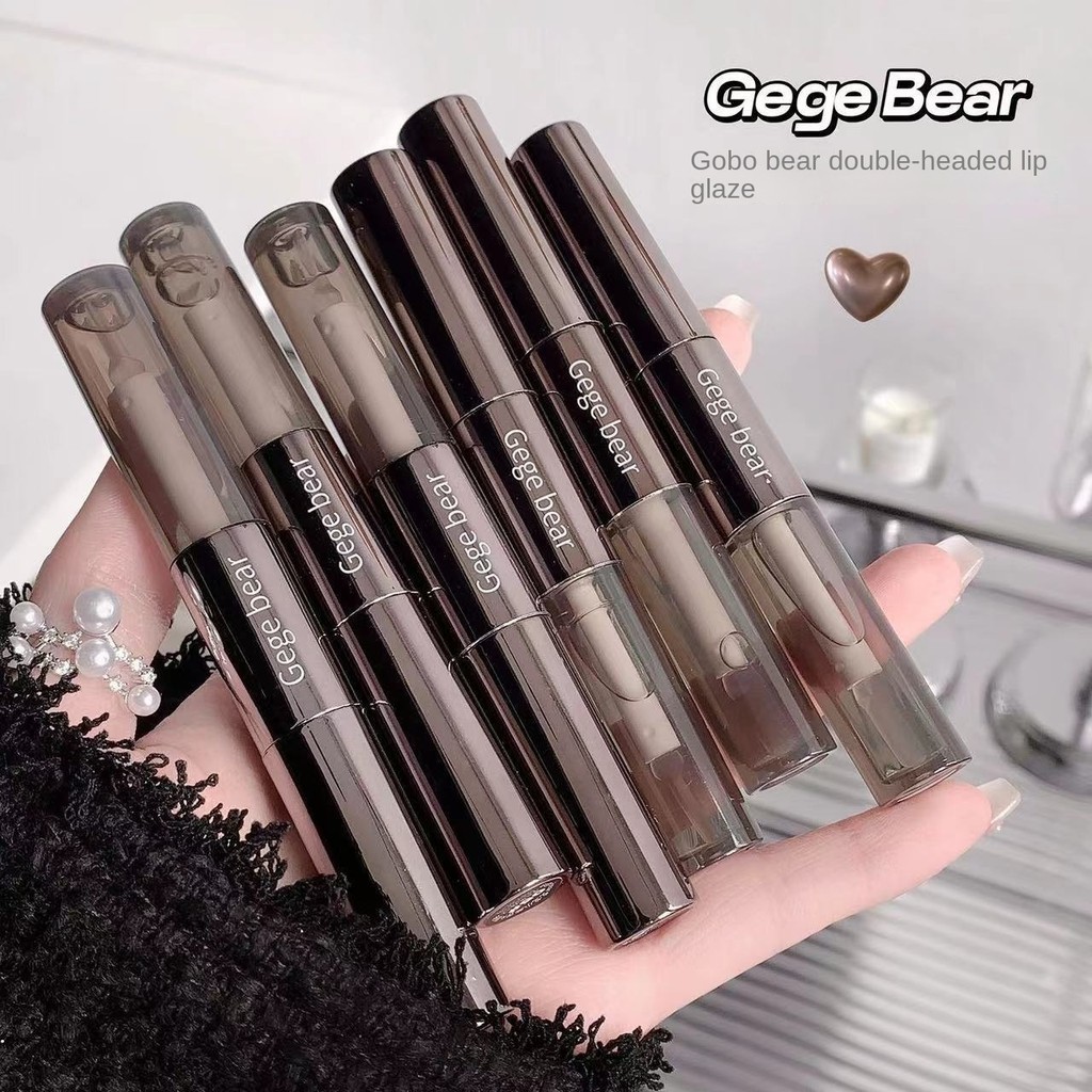 Gege Bear Double Head Lip Gloss Mirror Moisturize Matte Lip Gloss ประณีตไม ่ ง ่ ายที ่ จะจางหายกันน ้ ําลิปสติกความจุสูง