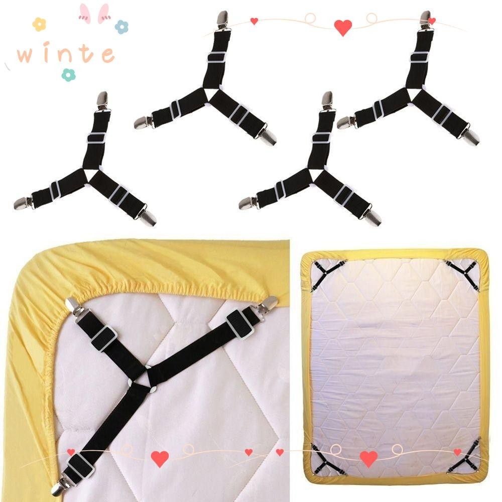 Winte 4 ชิ ้ นผ ้ าปูที ่ นอนหัวเข ็ มขัดสีขาวผู ้ ถือผ ้ าปูที ่ นอนสายรัดเข ็ มขัด Grippers
