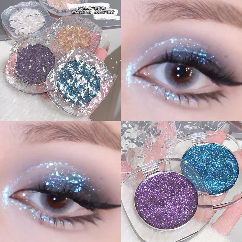 Monochrome Glitter Diamond Eyeshadow Palette - สีม่วงสีฟ้า Shimmery Pearl Broken Diamond Eye Shadow - เครื่องสําอางแต่งหน้า