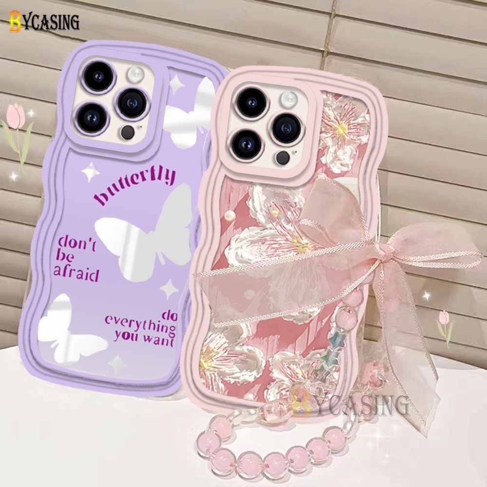 สําหรับ Infinix Hot 40 Pro 40i 30i Zero 30 หมายเหตุ 30 สมาร์ท 8 5 6 7 Hot 11s NFC Hot 20s 9 11 10 Play Note12 G96 Spark 20 ภาพวาดสีน้ํามัน Pearl Peony สร้อยข้อมือคริสตัลผีเสื้อกรณีหยักโดย