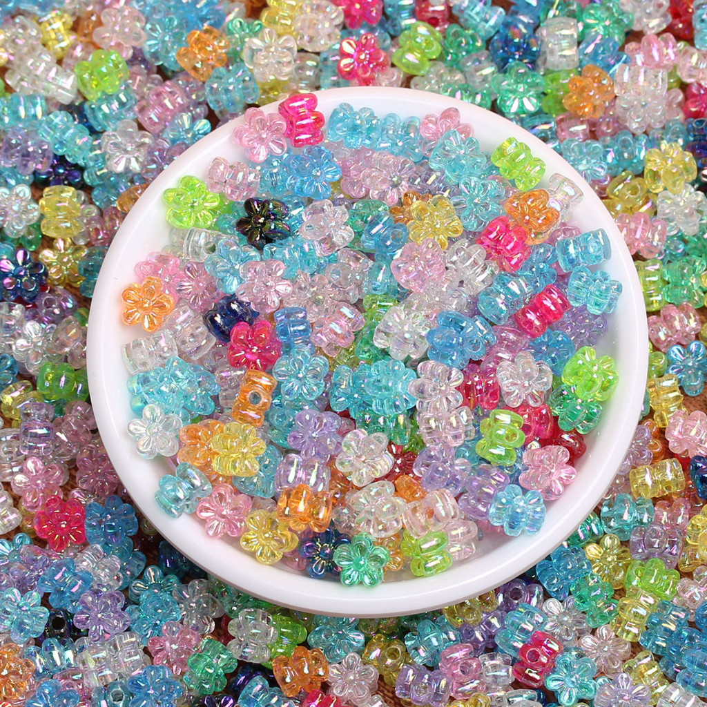 80/160 ชิ้น 7 มิลลิเมตร Spacer ลูกปัดหลวม Plum Blossom อะคริลิคสําหรับเครื่องประดับทํา AB ชุบสร้อยข้