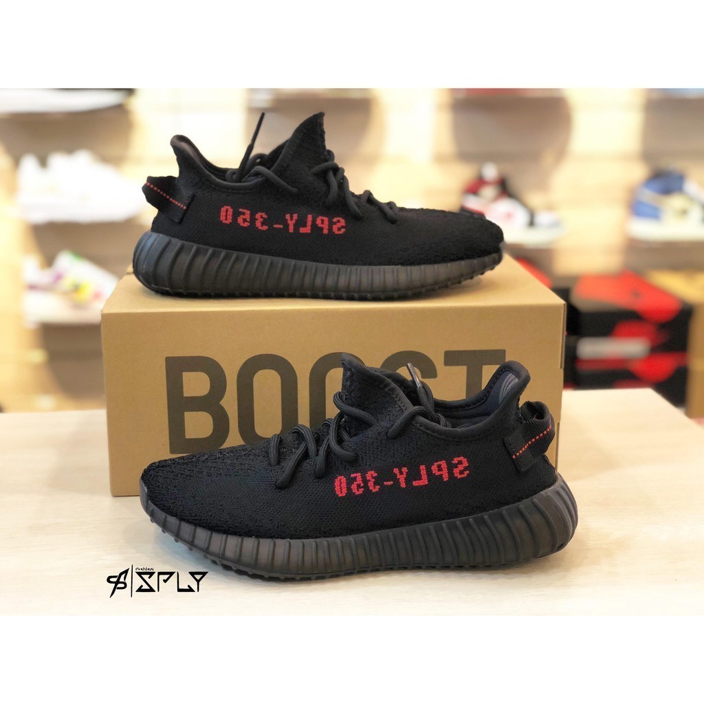 Adidas Yeezy Boost 350 Bred Classic Black Background Red Letter CP9652