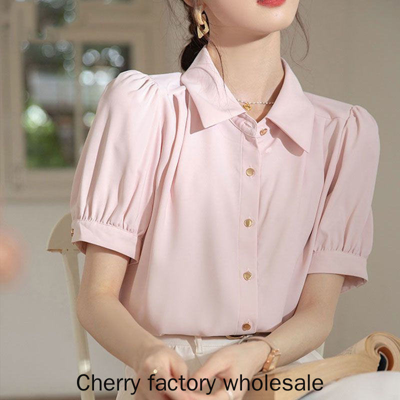 เสื้อแฟชั่นผู้หญิง สีขาว สีชมพู เสื้อเชิ้ตแขนสั้น ชุดสัมภาษณ์ เสื้อเชิ้ตสัญจรผู้หญิง ลําลอง ทํางานสวมใส่ธุรกิจ