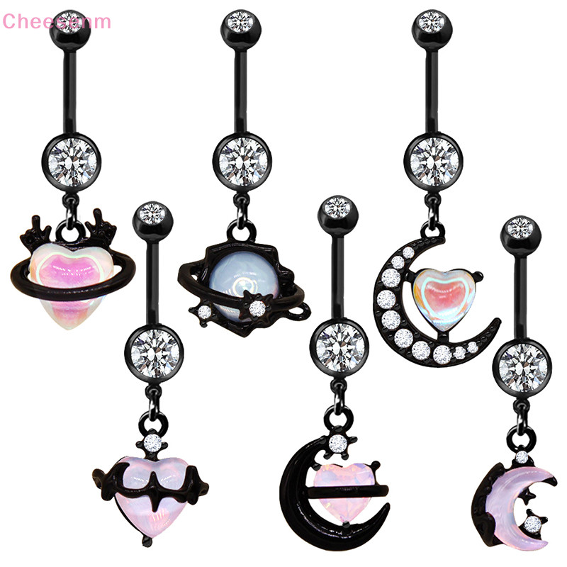 Cheesenm แนวโน้มแฟชั่น Moon Heart Navel แหวนเครื่องประดับ Belly ปุ่ม Barbell จี้สําหรับผู้หญิงสาวเครื่องประดับ TH