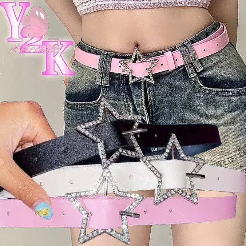 เข็มขัดผู้หญิง Y2K Shiny Star Rhinestone เข็มขัด