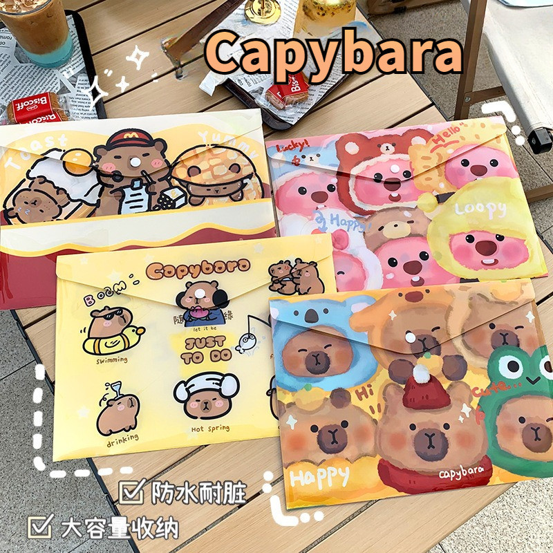 Creative น่ารักการ์ตูน Capybara A4 กันน้ําโต๊ะ Organizer กระเป๋าเอกสารแฟ้มโฟลเดอร์ PVC กระเป๋าเก็บเครื่องเขียน