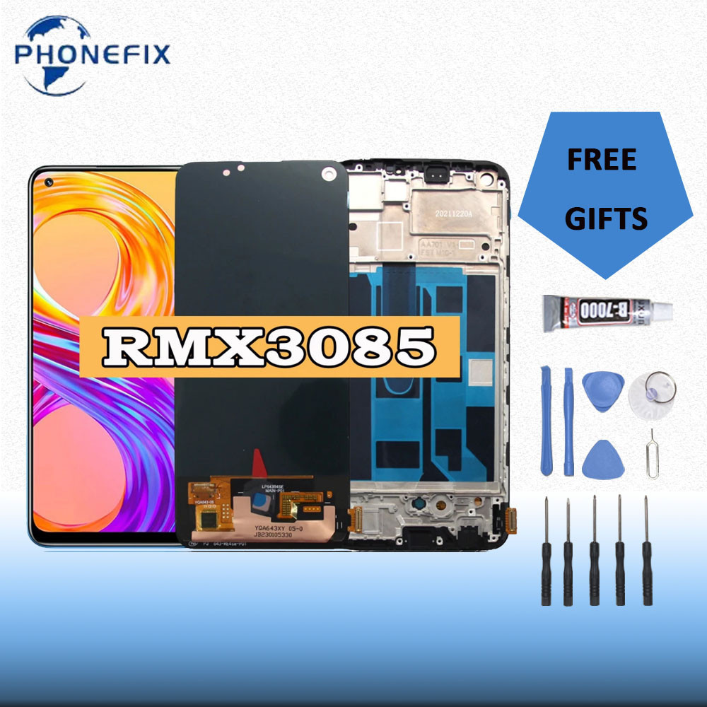 6.4 สําหรับ Realme 8 4G RMX3085 จอแสดงผล LCD หน ้ าจอสัมผัส Digitizer Assembly อะไหล ่ เปลี ่ ยน