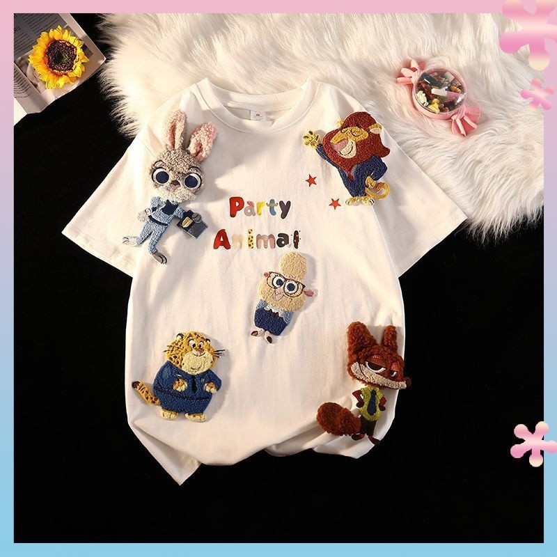 Zootopia Boys and Girls Children's ClothingTT-shirt2024Summer New Big Children Loose Short Sleeve Half SleeveinsTop