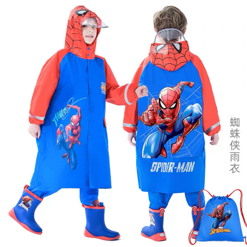Disney เสื้อกันฝนเด็ก Spiderman Boys เด็กกันน้ํา Oxford ผ้าเสื้อกันฝนนักเรียนชั้นประถมศึกษาหญิงเสื้อปอนโชเด็ก