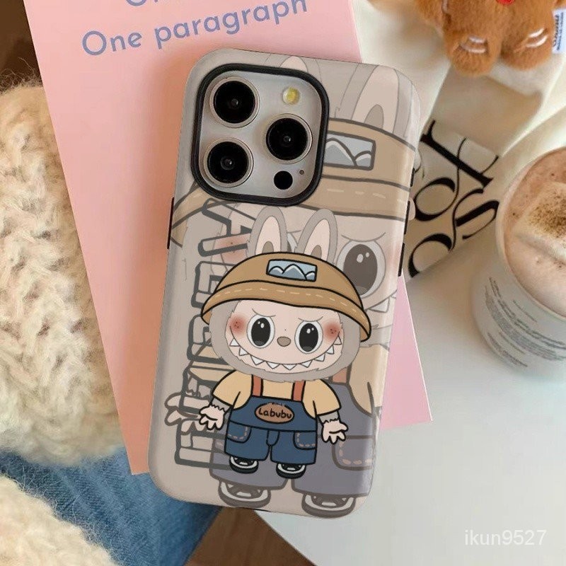 หมวก Overalls Labu ผ้าเข้ากันได้กับ iPhone15promax/14 เคสโทรศัพท์สองในหนึ่งเดียว 12Promax/11Pro สองชั้น 13Promax Glossy XSMAX เปลือกแข็ง 7Plus