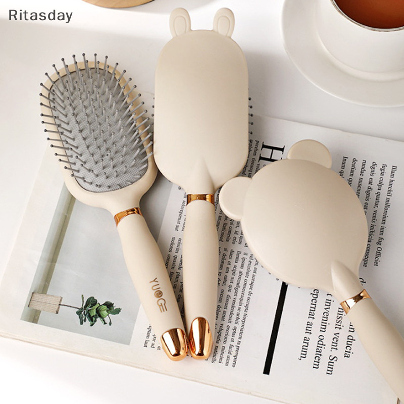 Ritasday น่ารัก Air Cushion หวี Anti Static Exhaust Air กระเป๋านวดหวีผู้หญิงยาว Fluffy Hair Curling Hairbrush พร้อมเครื่องมือทําความสะอาดใหม่