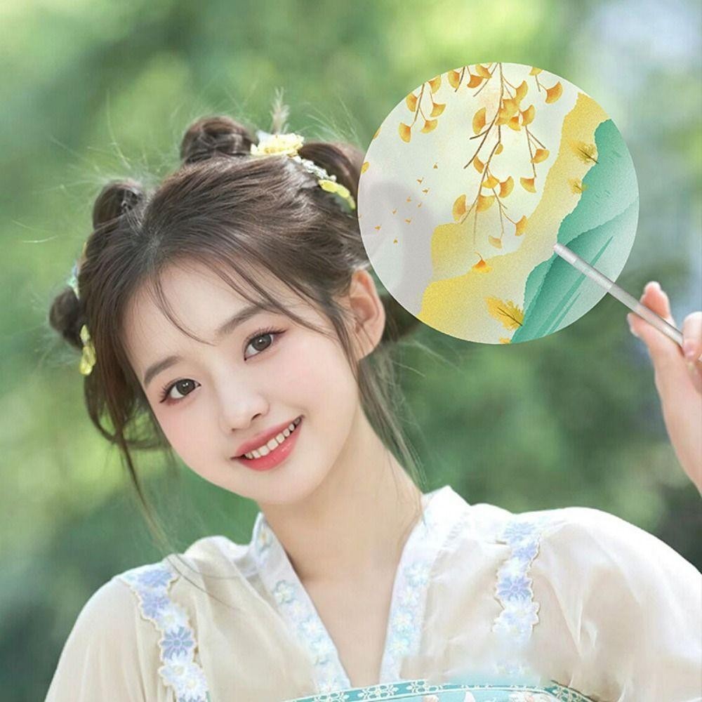 MIQUS พัดลมด้ามยาวโบราณ Anti-break Frosted Fan Handle พัดลมมือถือรอบ,แบบพกพาการพิมพ์สีโปร่งแสง High-look Dance Group Fan Hanfu Accessories - รูปที่ 2