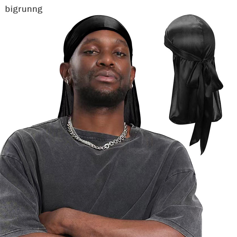 👑👑[ขาวดำ·ไว้ทุกข์]Bigrunng ยาว Tail Unisex ผู้ใหญ่ Sa Doo Rag Durag s หมวกโจรสลัดหมวก Turban ผู้ชาย Hip Hop Biker Headwrap Unisex Headwear SG