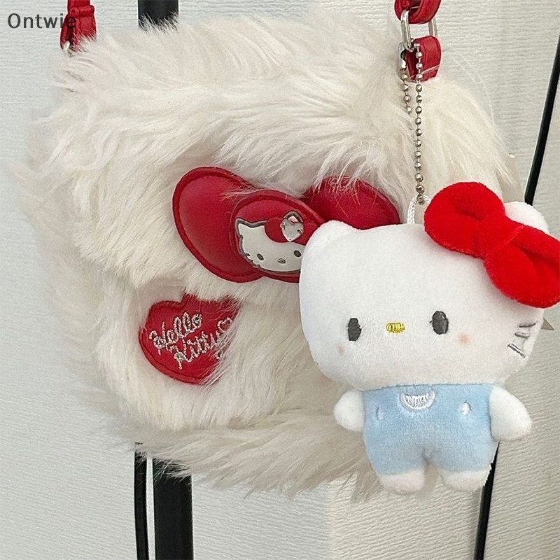 On Sanrio Hello Kitty Plush น่ารัก Cartoo พวงกุญแจตุ๊กตาของเล่น Plushie พวงกุญแจกระเป๋าจี้ตกแต่งของขวัญ A