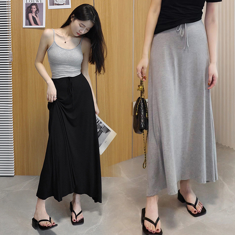 กระโปรงคนท ้ องฤดูร ้ อนผ ้ าม ่ านสบาย Modal Belly-Free กระโปรงแกว ่ งขนาดใหญ ่