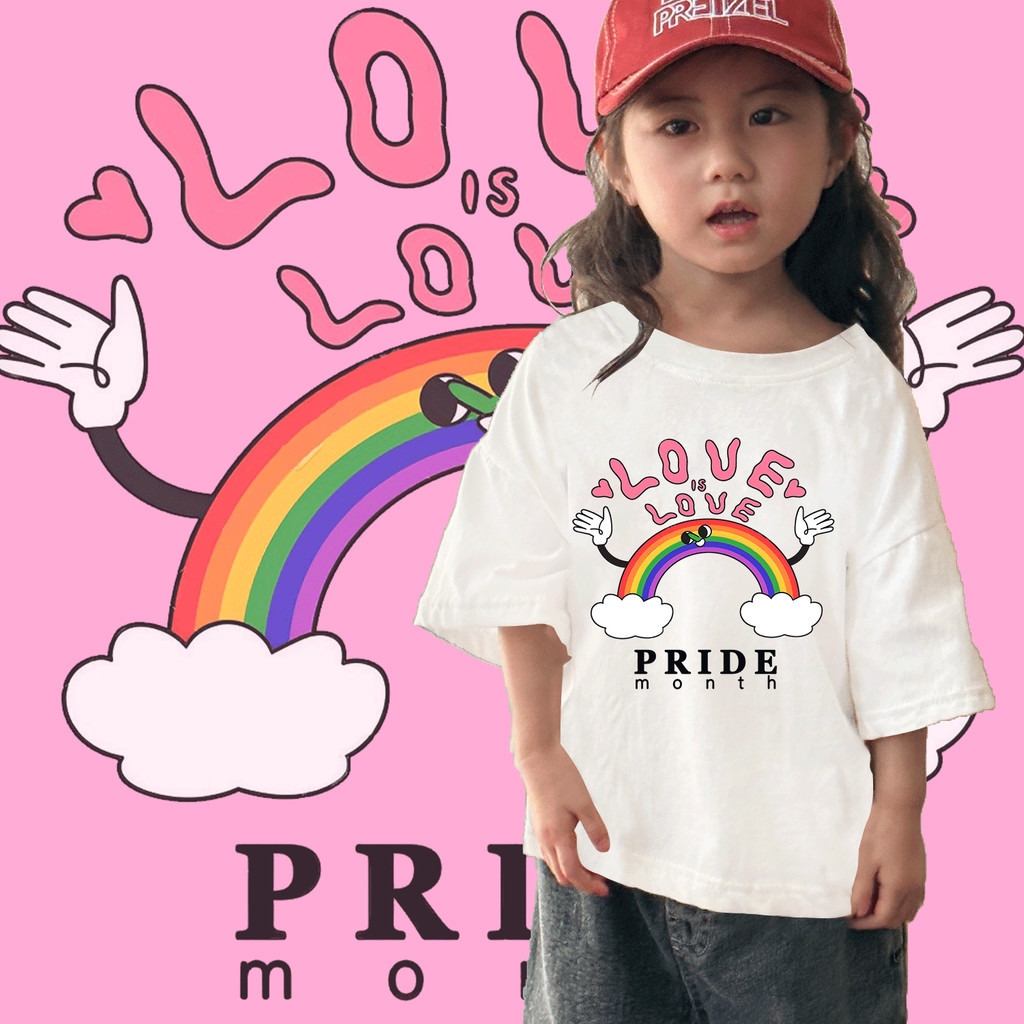 【Pride Month】8 สี จัดส่งเดี๋ยวนี้!LGBT X cry baby Rainbow เสื้อยืดเด็ก 100-150cm