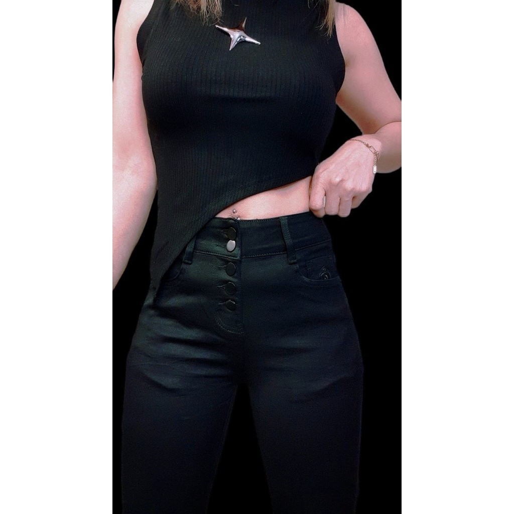 ป้ายแท้ กางเกงผ้าฮ่องกงป้าย Carafe 731 สีดำ เอวสูง 5กระดุม ขายาว - รูปที่ 3