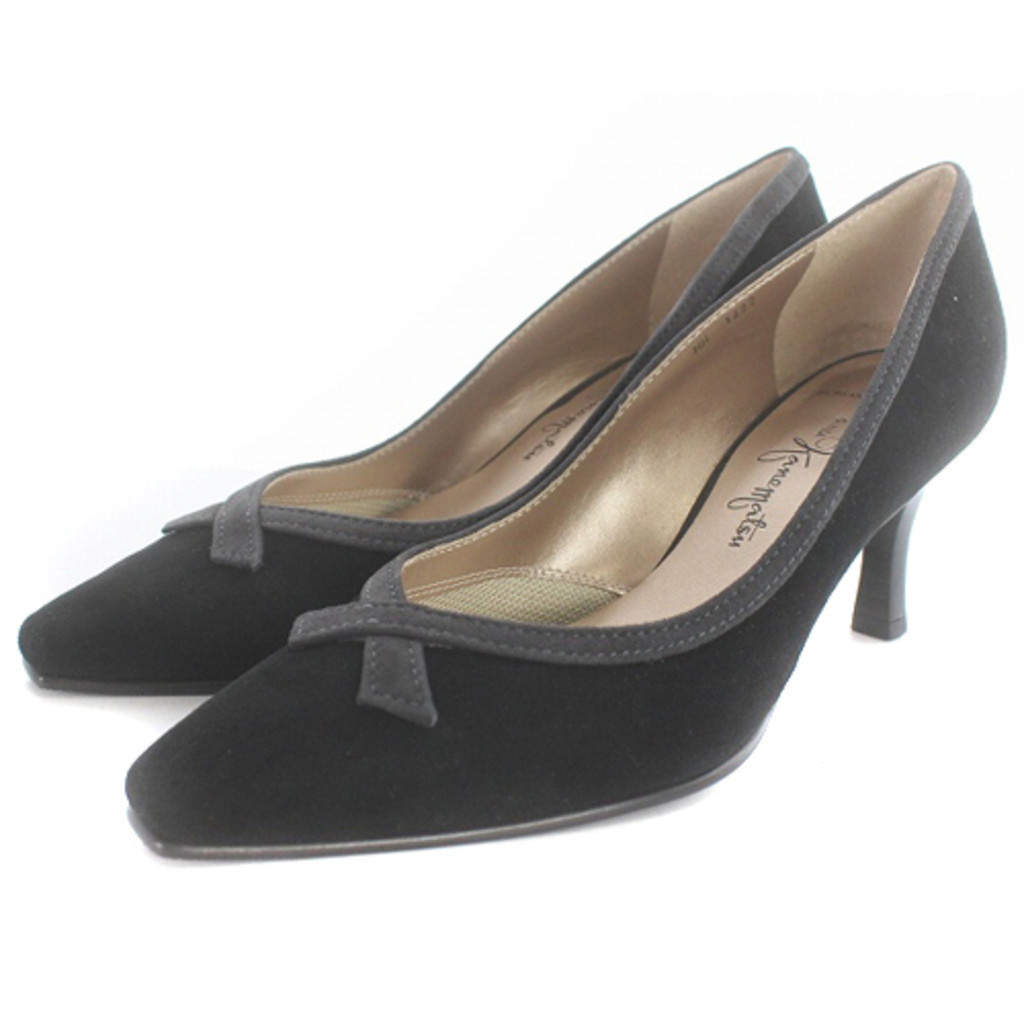 Ginza Kanematsu Pointed Toe Suede Heel Pumps 21.5cm Black Direct from Japan Secondhand