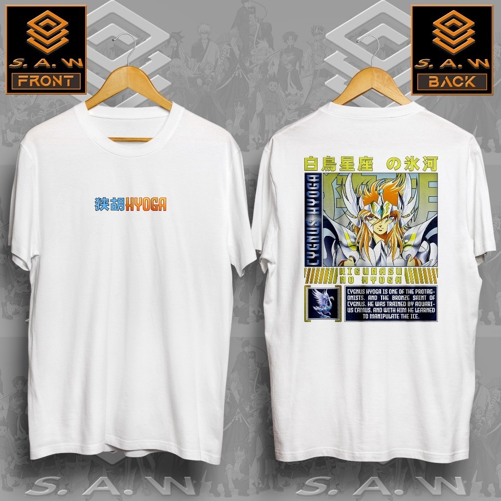 สีขาว a มีหลายสี Katun ผ้าฝ้าย พิมพ์ลายอนิเมะ Hyoga Kaos Saint Seiya Cygnus Hyoga Iki Shun Siryu Aqu