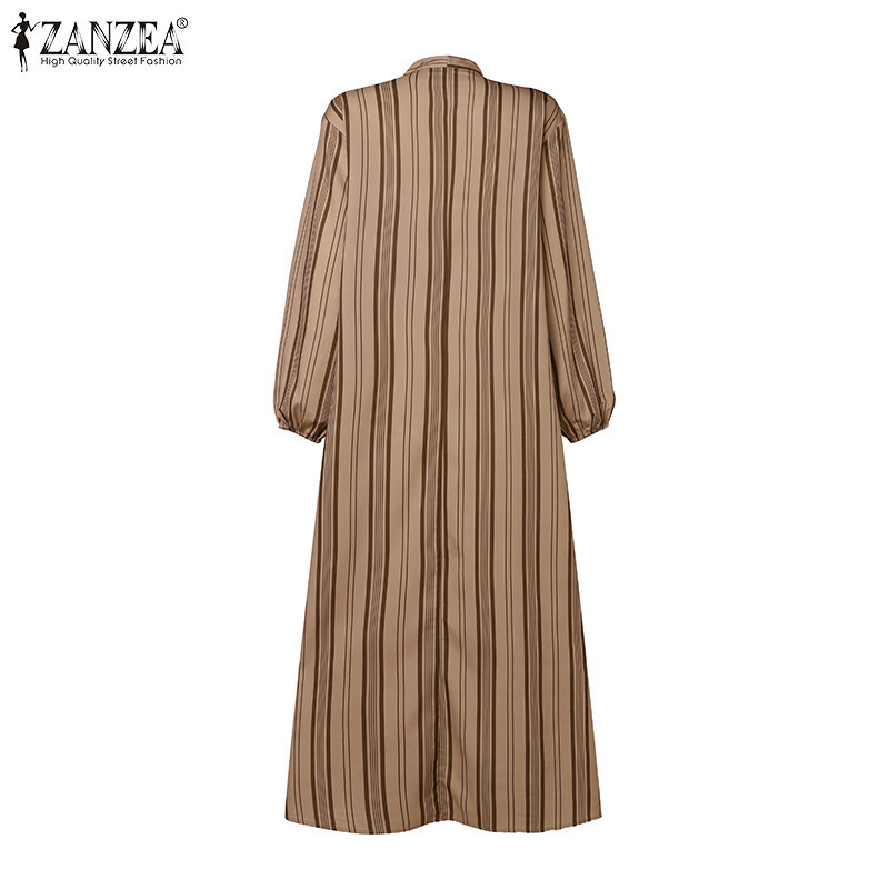 Zanzea ผู ้ หญิงมุสลิมลูกเรือคอหลวม Lace-Up Pleats ชุดเดรสลายไม ่ สม ่ ําเสมอ