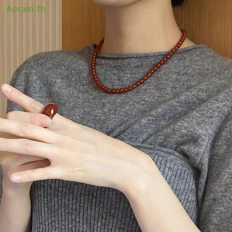 # แฟชั ่ นใหม ่ # สีแดงอาเกตหินธรรมชาติสร ้ อยคอลูกปัดสําหรับผู ้ หญิงลูกปัดชุบทองเค ้ นคอ Pendientes .