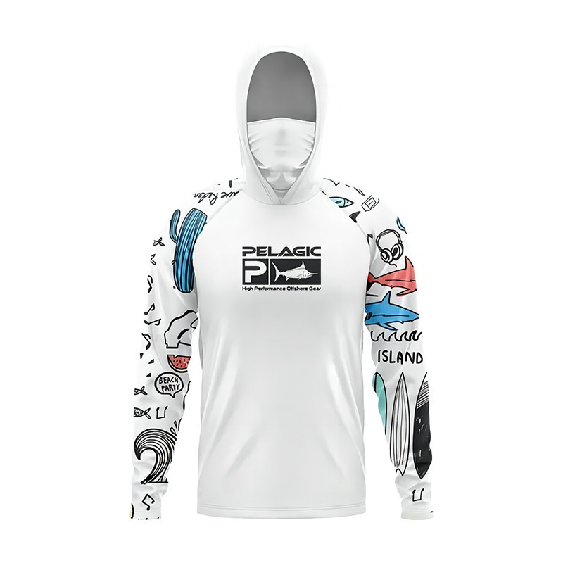 เสื้อตกปลา Mens Hooded เสื้อตกปลาหน้ากาก UV Hoodie ผู้ชาย Hooded เสื้อตกปลา Breathable Hoodie