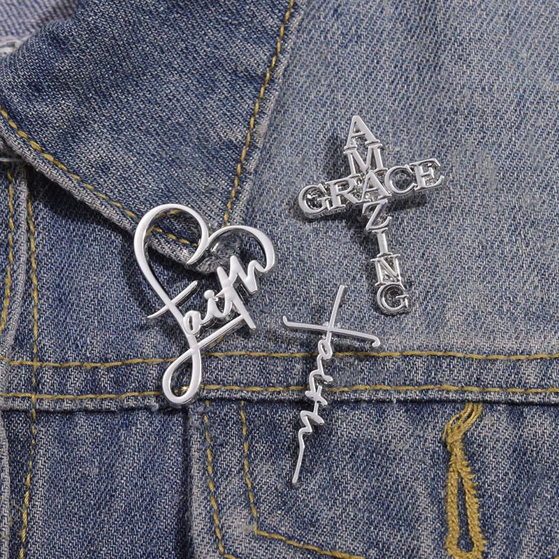 Amazing Love Silver Cross เข ็ มกลัดเคลือบพระเยซูเสื ้ อผ ้ าอุปกรณ ์ เสริมของขวัญ