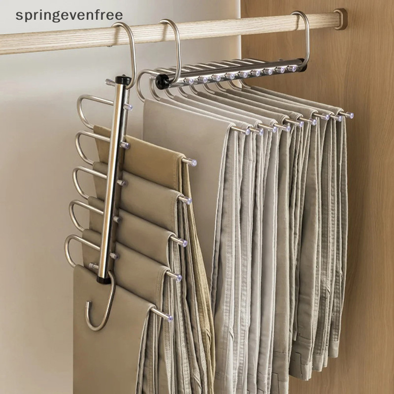 Springevenfree พับ Magic กางเกงแขวน 5/9 ชั้นสแตนเลสประหยัดพื้นที่เสื้อผ้า Rack Organizer สําหรับตู้เสื้อผ้ากางเกงยีนส์กางเกงผ้าพันคอ th