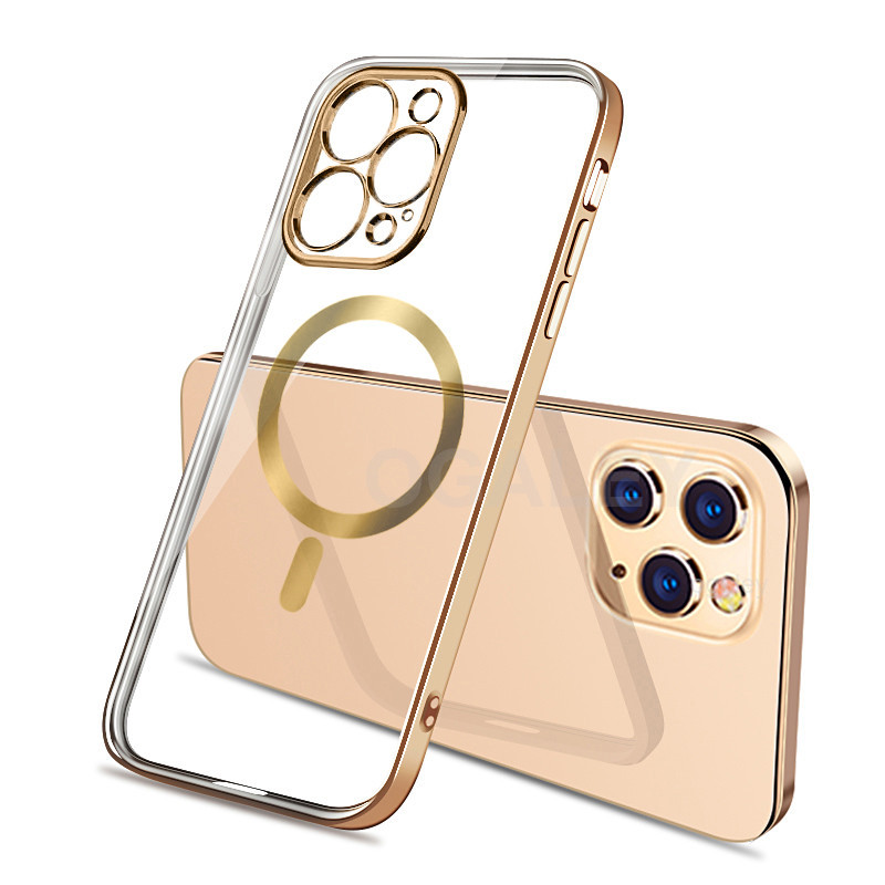 เหมาะสําหรับ IPhone 15 14 13 12 11 Pro Max 14 15 Plus X XS Max XR คุณภาพสูงชุบแม่เหล็กโปร่งใสโทรศัพท์มือถือกรณี
