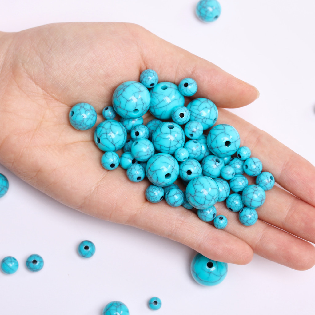 6-16 มม.50-5 ชิ้นประดิษฐ์เลียนแบบ Turquoises หินรอบหลวมลูกปัดสําหรับเครื่องประดับทํา DIY สร้อยข้อมือสร้อยคออุปกรณ์เสริม