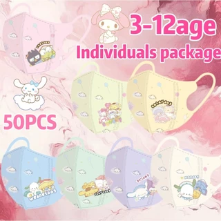 50 ชิ้นบรรจุแยก Cinnamoroll Pochacco หน้ากากเด็ก Sanrio 3D สามมิติ 3-12age หน้ากากเด็กน่ารัก Kuromi การ์ตูนการพิมพ์หน้ากาก