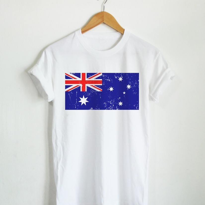 เสื้อยืดลาย ธงชาติออสเตรเลีย ประเทศ ออสเตรเลีย Australia Flag เสื้อยืดสกรีน แขนสั้น คอกลม S-5XL