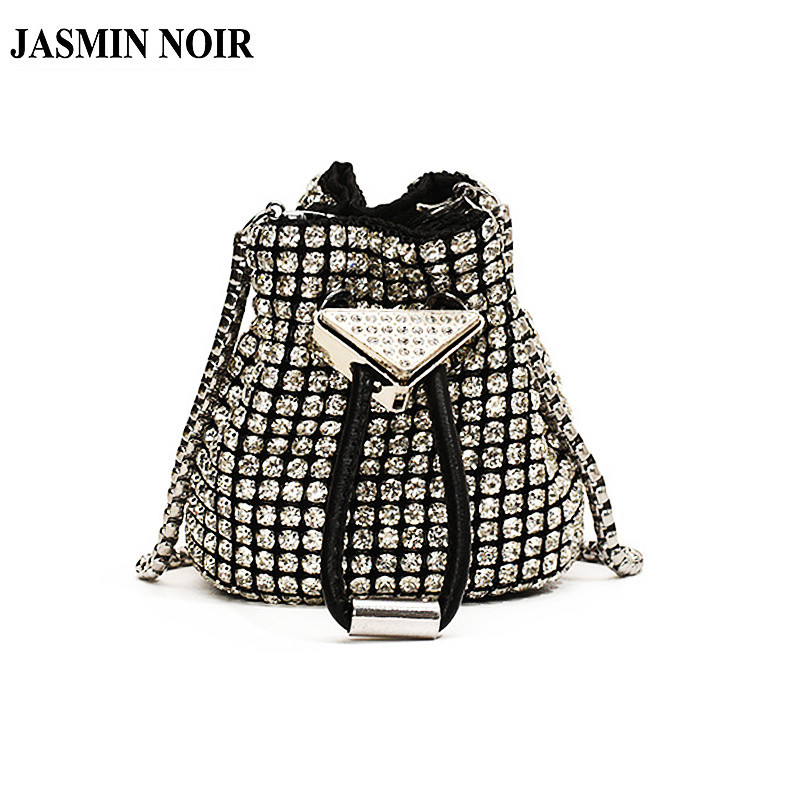 Jasmin NOIR Women Brand Nylon Set with Diamond Crossbody Bag Drawstring Mini Bucket