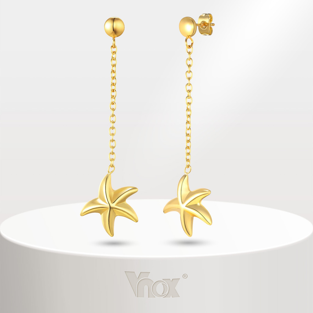 Vnox Dolphin ปลาดาวถั ่ วลิสงสตั ๊ ดพู ่ ต ่ างหูยาวสําหรับผู ้ หญิง Girl,18K ทองสแตนเลสต ่ างหูเครื ่ องประดับของขวัญ