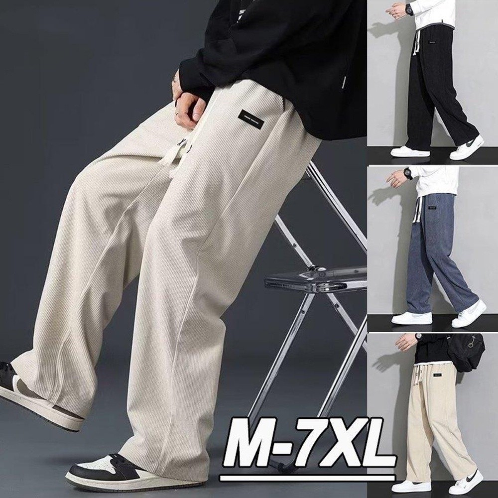 M-5XL กางเกงคนอ้วน 40-120KG สแล็ค ผ้าลูกฟูก ไซส์ใหญ่ เอวยืดกระบอก กางเกงขายาวผู้ชาย