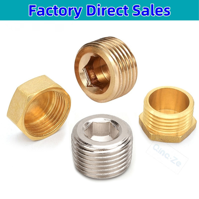 คลังสินค้าพร้อมทองแดง 1/8" 1/4 "3/8" 1/2 "3/4" ชายด้ายทองเหลืองท่อ Hex Head End Cap Plug Fitting Coupler Connector อะแดปเตอร์ซ็อกเก็ตหกเหลี่ยมปลั๊ก