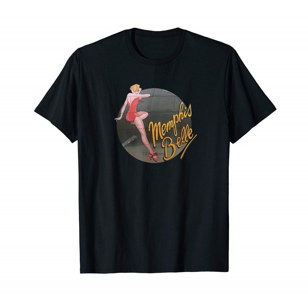 Pin Up Wwii B17 Flying Fortress Memphis Belle Tshirt ผ้าฝ้าย