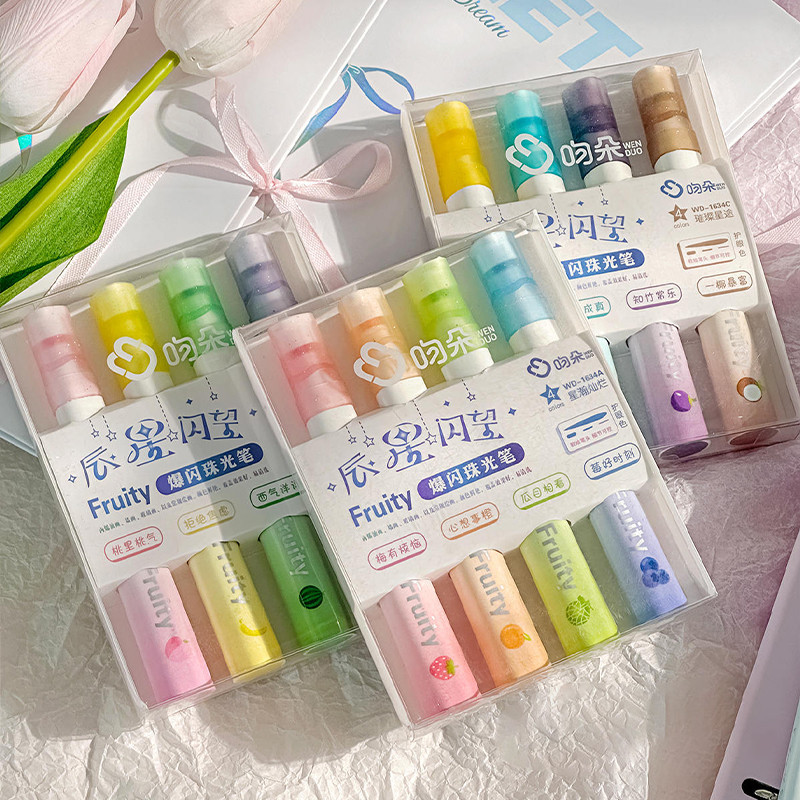 4 ชิ ้ น Creative Glitter เรืองแสงชุดปากกาขนาดใหญ ่ ความจุหมึก Eye Protection Marker ปากกานักเรียน DIY บัญชีมือตกแต ่ งปากกาน ้ ํา