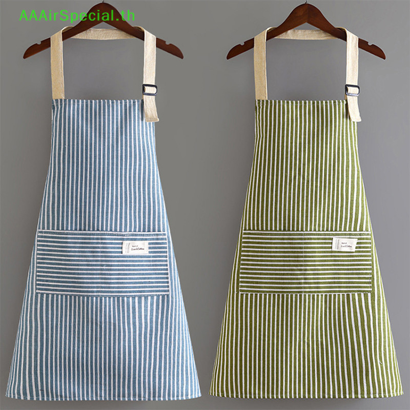 Aaairspecial ผ้ากันเปื้อนแขนกุด Breathable แขวนคอผ้ากันเปื้อนร้านอาหารพิเศษผ้าฝ้ายผ้าลินินทําความสะอาดบ้านผ้ากันเปื้อนครัวลายแนวตั้ง TH