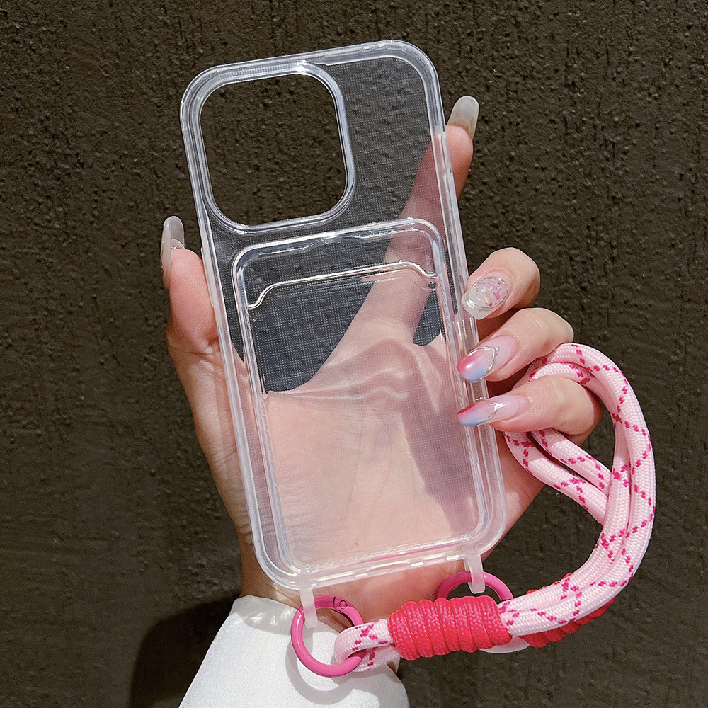 ที่ใส่บัตรกรณีเชือกเส้นเล็ก For iPhone 11 13 15 Pro Max 14 12 XR X Xs 8 7 Plus 7plus 8plus 13promax 6s SE 2020 เคสมือถือ