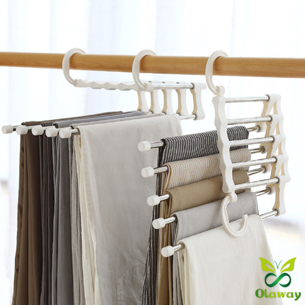 Olaway สแตนเลส ที่แขวนกางเกง  ที่เก็บของในตู้เสื้อผ้า  Foldable stretch pants rack