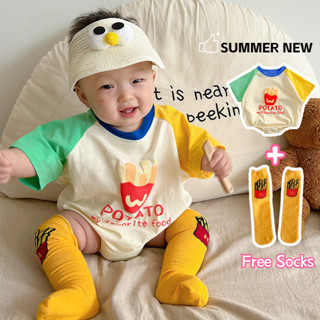 ฤดูร้อนใหม่เสื้อผ้าเด็กชายหญิงเฟรนช์ฟราย ชุด + ถุงเท้า 2 ชิ้…