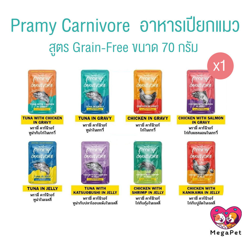 [ แบ่ง 1 ซอง ] Pramy Carnivore อาหารเปียกแมว เกรดพรีเมี่ยม กลูเตนฟรี ขนาด 70g
