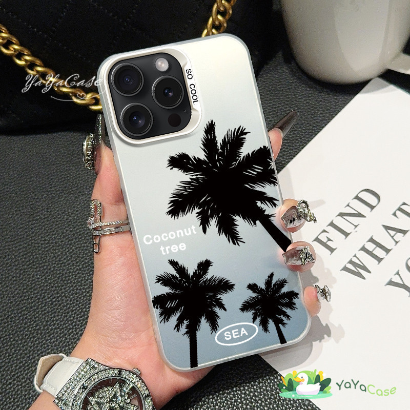 สำหรับ iPhone11 13 CASE FOR เคสไอโฟน15 14 12 Pro Max 15 14 7 8 Plus X XR XS MAX ต้นมะพร้าว รุ่น สไตล์ ขั้นสูง สี เงินเคส