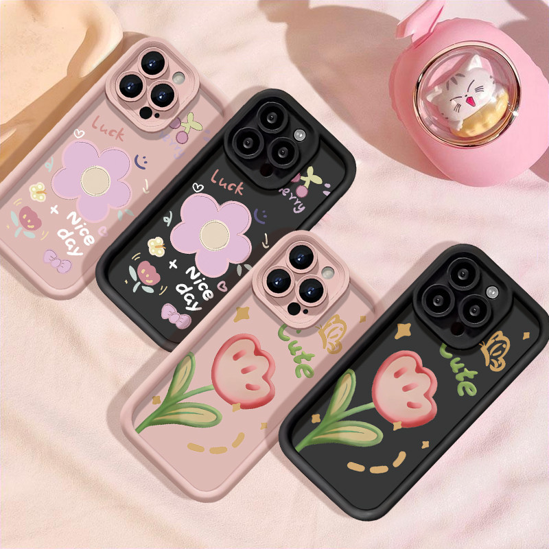 ดอกทิวลิปน่ารัก โบว์สวย หัวใจรัก เคส Samsung A04 A54 A13 A32 A03 A14 A03s A05 A24 A04s A05s A15 A50 A53 A34 A12 A11 A04E