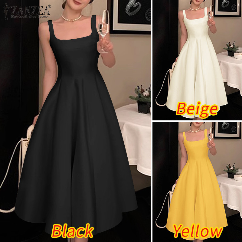 Zanzea Celmia Women Party Elegant Square Neckline WaistA Hem Loose Dresses - รูปที่ 2