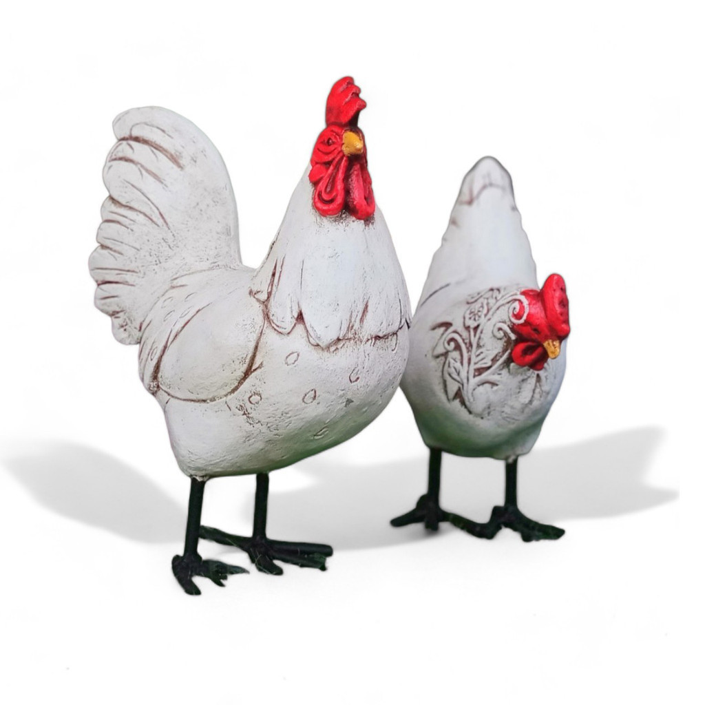 ไก่วินเทจขาเหล็ก Size s (รับเป็นคู่) ตุ๊กตาปูนปั้นสำหรับแต่งบ้านและสวน