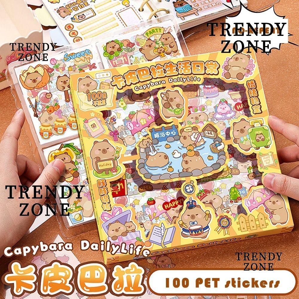 Trendyzone 100 แผ่นสติกเกอร์เด็ก,กันน้ํา 2024 สติกเกอร์สัตว์ Capybara,การ์ตูนอินเทรนด์ไม่ทําซ้ําน่ารักกระเป๋าเดินทางรูปลอกเด็ก