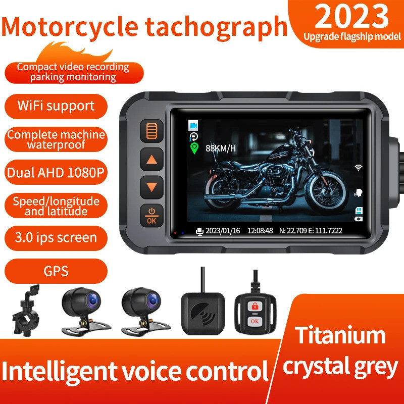 3 นิ้วรถจักรยานยนต์ Dash Cam 30 กรอบ WIFI Dual 1080P เลนส์ GPS กล่องสีดําที่จอดรถ Video Recorder